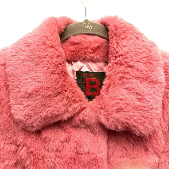 Bernardo Large L Spanish Rabbit Fur Coat Coral Salmon Jacket Satin Lined - Picture 2 of 11